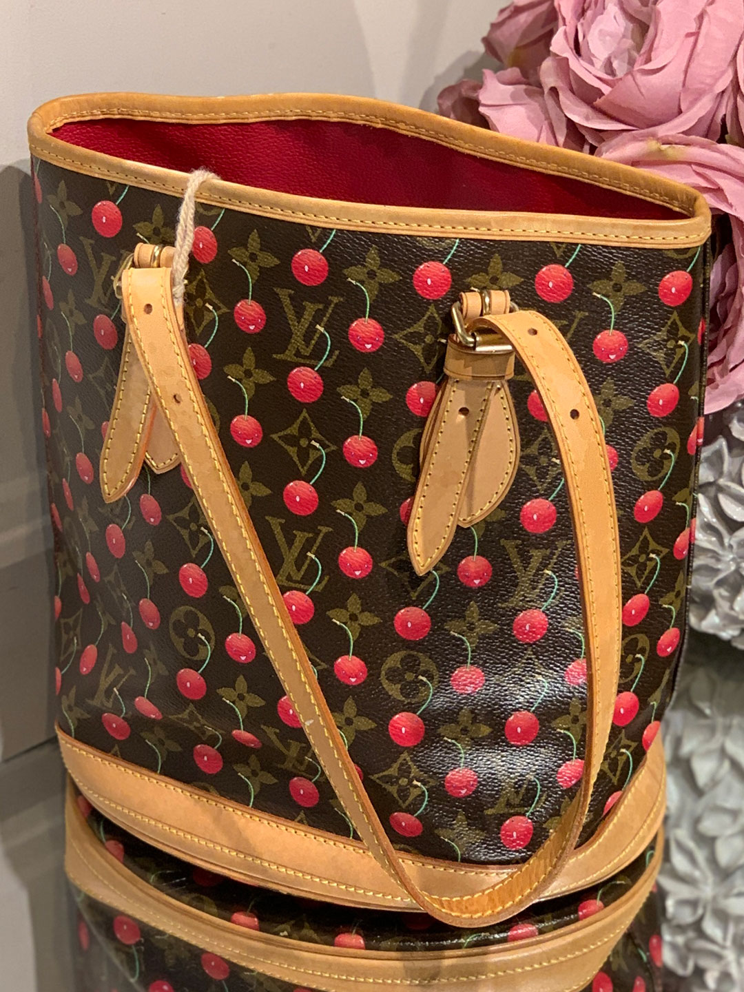 New Fresh & Sweet Cotton Weave Water Bucket Bag with Cherry