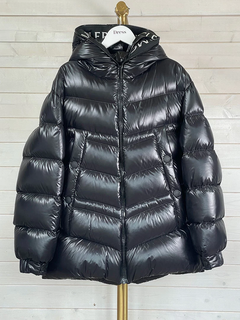 Moncler Black High Shine Coat Size 3 (UK 12) - Dress Cheshire ...