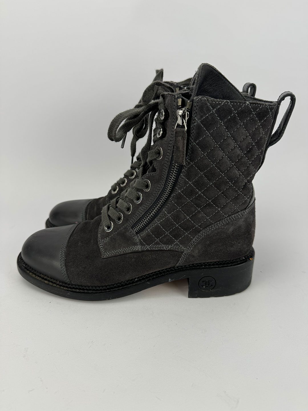 Chanel cheap grey boots