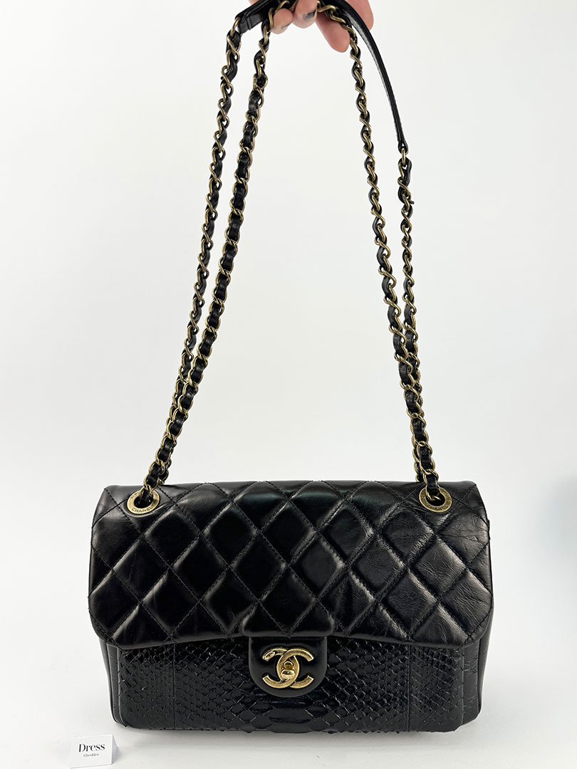 Chanel Black Quilted Python & Leather Urban Mix Classic Shoulder Bag ...